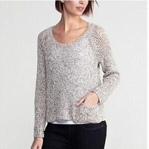 Eileen Fisher Black White Scoop Neck Speckled Cotton knit Sweater Size XL